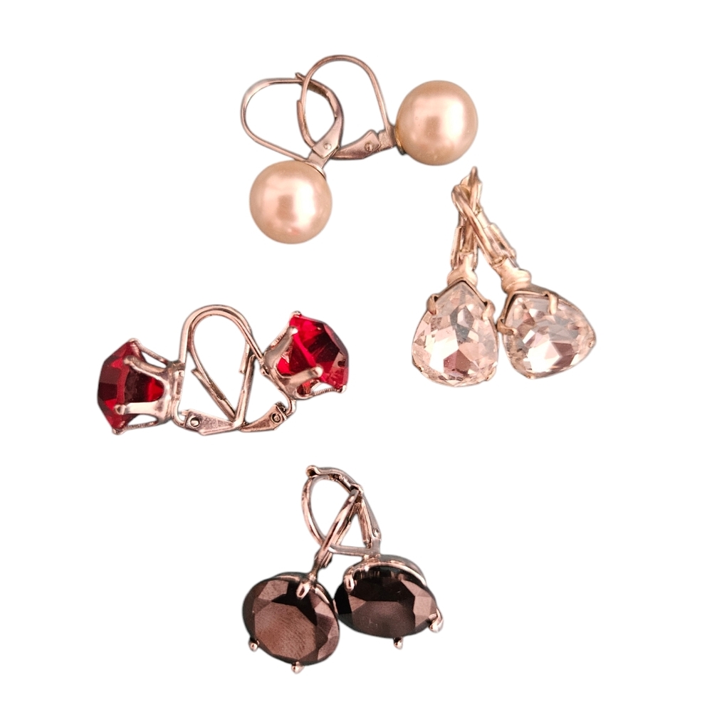 4 pairs of Elegant Earring sets Pearl Gemstones Ruby Onyx imitation